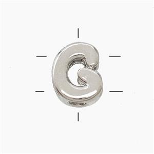 Copper Letter-G Beads 2holes Platinum Plated, approx 7-9.5mm