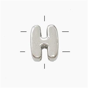 Copper Letter-H Beads 2holes Platinum Plated, approx 7-9.5mm