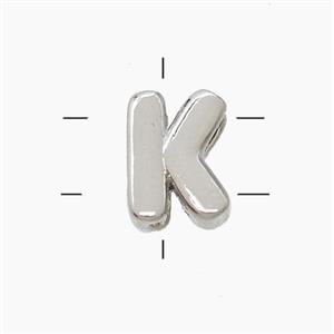 Copper Letter-K Beads 2holes Platinum Plated, approx 7-9.5mm