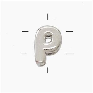 Copper Letter-P Beads 2holes Platinum Plated, approx 7-9.5mm