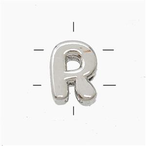 Copper Letter-R Beads 2holes Platinum Plated, approx 7-9.5mm