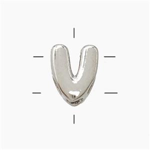 Copper Letter-V Beads 2holes Platinum Plated, approx 7-9.5mm