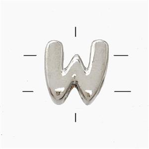 Copper Letter-W Beads 2holes Platinum Plated, approx 7-9.5mm