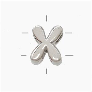 Copper Letter-X Beads 2holes Platinum Plated, approx 7-9.5mm