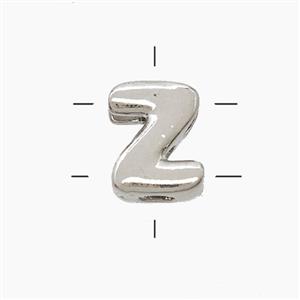 Copper Letter-Z Beads 2holes Platinum Plated, approx 7-9.5mm