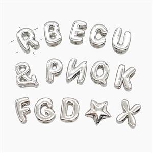 Copper Letter Beads 2holes Platinum Plated Mix Alphabet, approx 7-9.5mm