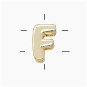 Copper Letter-F Beads 2holes Gold Plated, approx 7-9.5mm