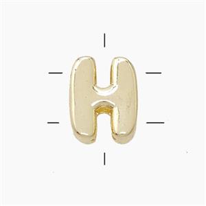 Copper Letter-H Beads 2holes Gold Plated, approx 7-9.5mm