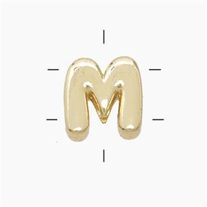 Copper Letter-M Beads 2holes Gold Plated, approx 7-9.5mm