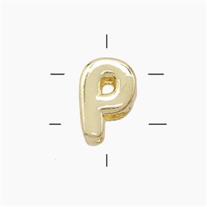 Copper Letter-P Beads 2holes Gold Plated, approx 7-9.5mm