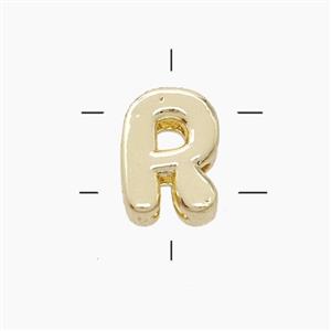 Copper Letter-R Beads 2holes Gold Plated, approx 7-9.5mm