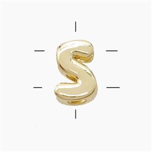 Copper Letter-S Beads 2holes Gold Plated, approx 7-9.5mm