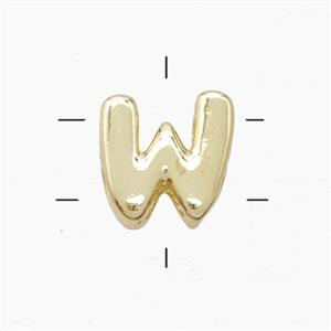 Copper Letter-W Beads 2holes Gold Plated, approx 7-9.5mm
