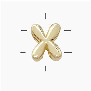 Copper Letter-X Beads 2holes Gold Plated, approx 7-9.5mm