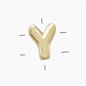 Copper Letter-Y Beads 2holes Gold Plated, approx 7-9.5mm