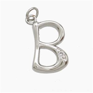 Copper Letter-B Pendant Pave Zirconia Platinum Plated, approx 12-17mm