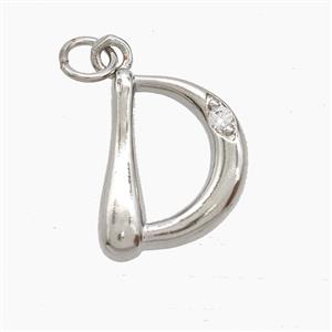 Copper Letter-D Pendant Pave Zirconia Platinum Plated, approx 12-17mm