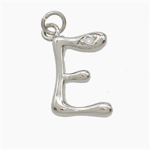 Copper Letter-E Pendant Pave Zirconia Platinum Plated, approx 12-17mm