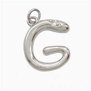 Copper Letter-G Pendant Pave Zirconia Platinum Plated, approx 12-17mm
