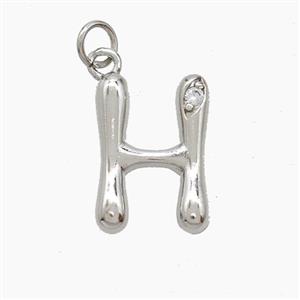 Copper Letter-H Pendant Pave Zirconia Platinum Plated, approx 12-17mm