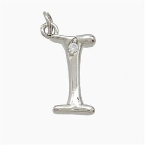 Copper Letter-I Pendant Pave Zirconia Platinum Plated, approx 12-17mm