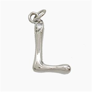 Copper Letter-L Pendant Pave Zirconia Platinum Plated, approx 12-17mm