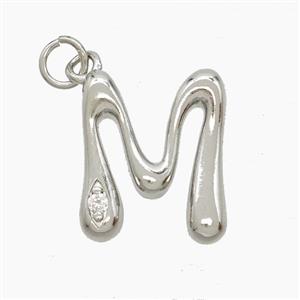 Copper Letter-M Pendant Pave Zirconia Platinum Plated, approx 12-17mm