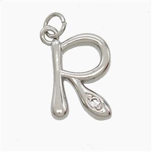 Copper Letter-R Pendant Pave Zirconia Platinum Plated, approx 12-17mm
