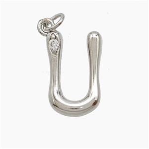Copper Letter-U Pendant Pave Zirconia Platinum Plated, approx 12-17mm