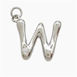 Copper Letter-W Pendant Pave Zirconia Platinum Plated, approx 12-17mm