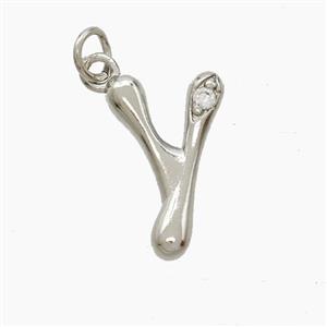 Copper Letter-Y Pendant Pave Zirconia Platinum Plated, approx 12-17mm