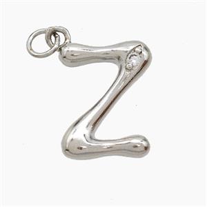 Copper Letter-Z Pendant Pave Zirconia Platinum Plated, approx 12-17mm