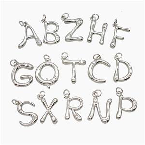 Copper Letters Pendant Pave Zirconia Platinum Plated Mix Alphabets, approx 12-17mm
