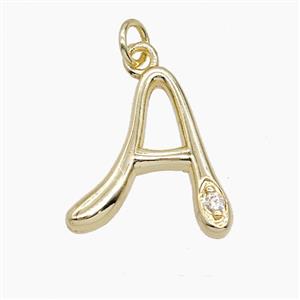 Copper Letter-A Pendant Pave Zirconia Gold Plated, approx 12-17mm