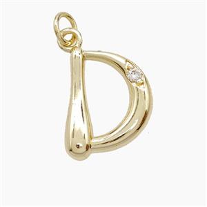 Copper Letter-D Pendant Pave Zirconia Gold Plated, approx 12-17mm