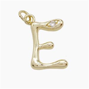 Copper Letter-E Pendant Pave Zirconia Gold Plated, approx 12-17mm
