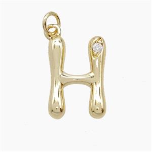 Copper Letter-H Pendant Pave Zirconia Gold Plated, approx 12-17mm