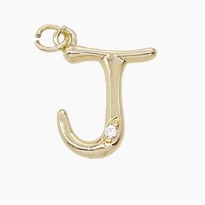 Copper Letter-J Pendant Pave Zirconia Gold Plated, approx 12-17mm