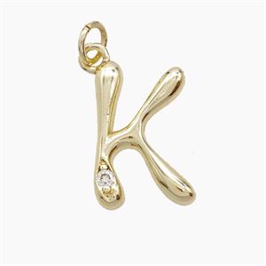 Copper Letter-K Pendant Pave Zirconia Gold Plated, approx 12-17mm