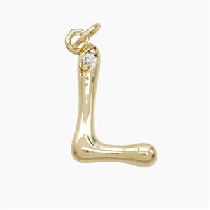 Copper Letter-L Pendant Pave Zirconia Gold Plated, approx 12-17mm