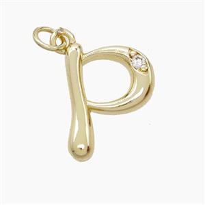 Copper Letter-P Pendant Pave Zirconia Gold Plated, approx 12-17mm
