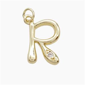 Copper Letter-R Pendant Pave Zirconia Gold Plated, approx 12-17mm