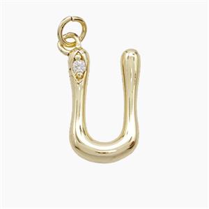 Copper Letter-U Pendant Pave Zirconia Gold Plated, approx 12-17mm