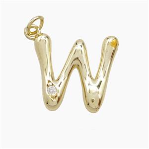 Copper Letter-W Pendant Pave Zirconia Gold Plated, approx 12-17mm