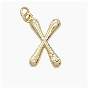 Copper Letter-X Pendant Pave Zirconia Gold Plated, approx 12-17mm