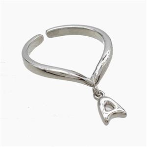 Copper Ring With Letter-A Platinum Plated, approx 6-7mm, 18mm dia