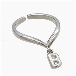 Copper Ring With Letter-B Platinum Plated, approx 6-7mm, 18mm dia