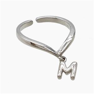 Copper Ring With Letter-M Platinum Plated, approx 6-7mm, 18mm dia