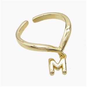 Copper Ring With Letter-M Gold Plated, approx 6-7mm, 18mm dia
