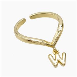 Copper Ring With Letter-W Gold Plated, approx 6-7mm, 18mm dia
